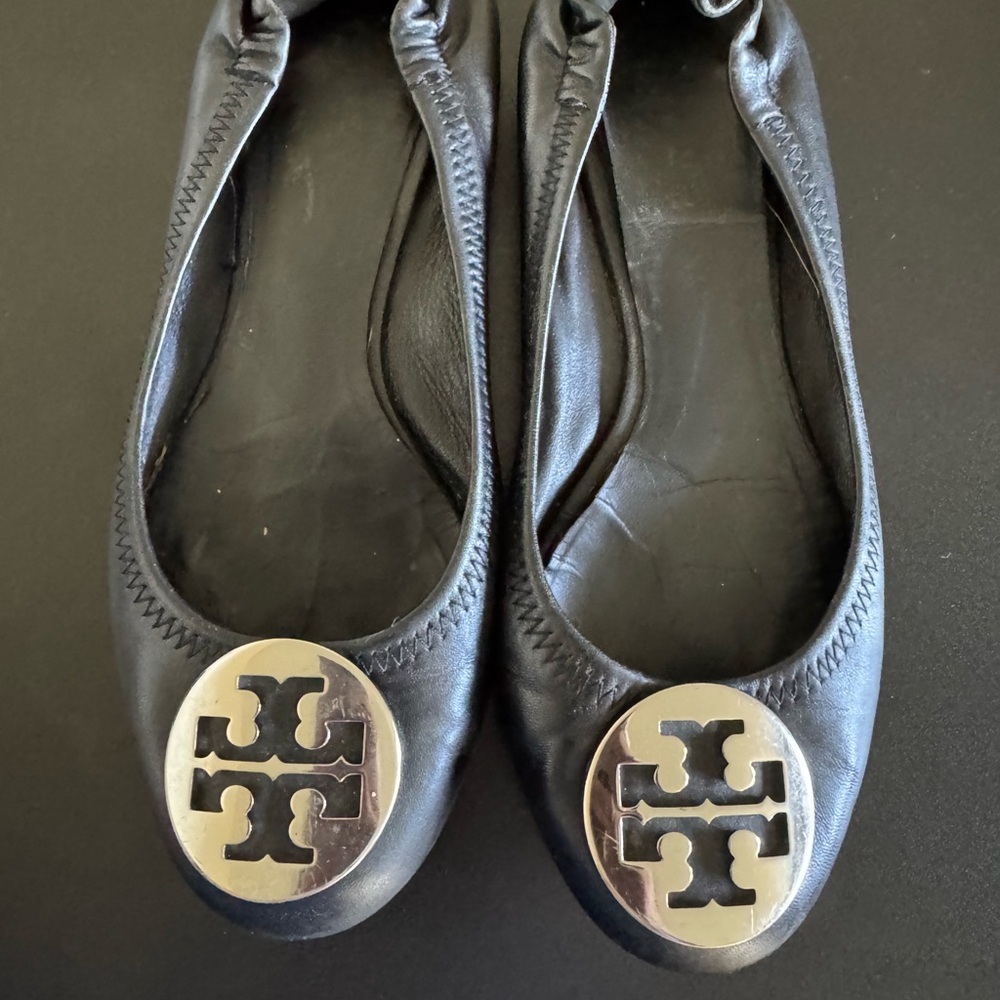 Tory Burch Black Flats with Signature Logo